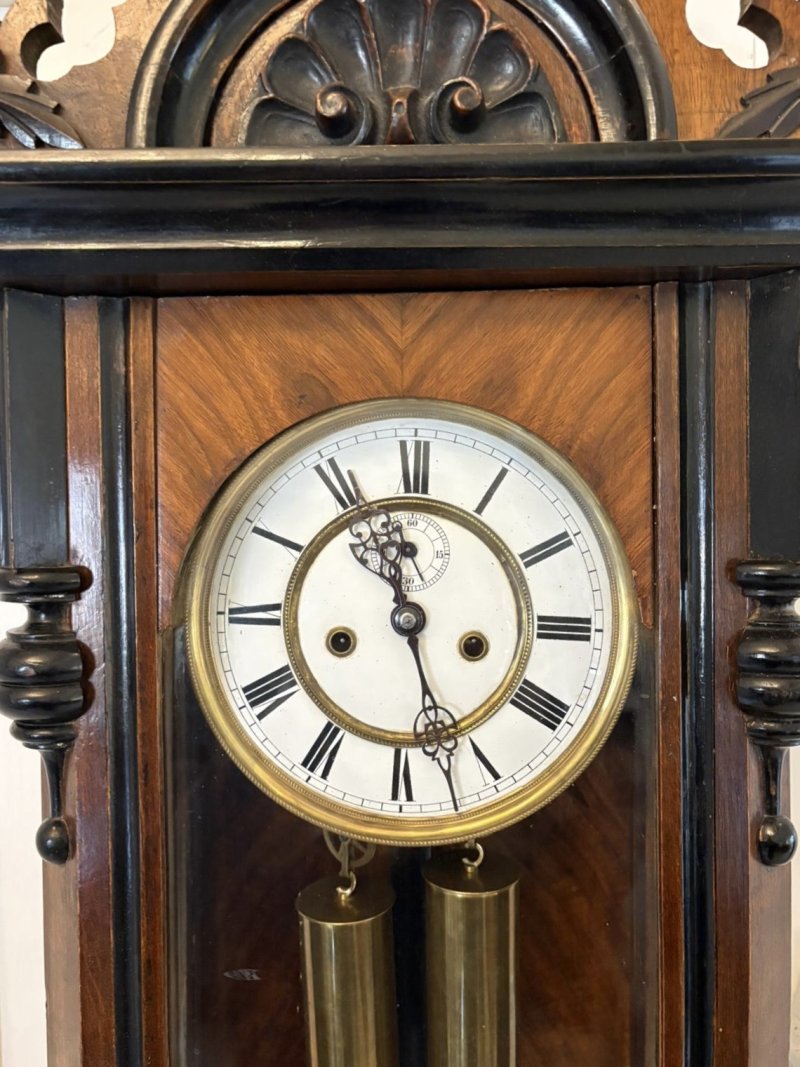 Antique Vienna Walnut Double Weight Wall Clock - Image 5